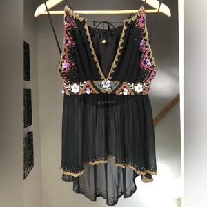 Vintage Y2K luxury designer Matthew Williamson beaded sheer black tank